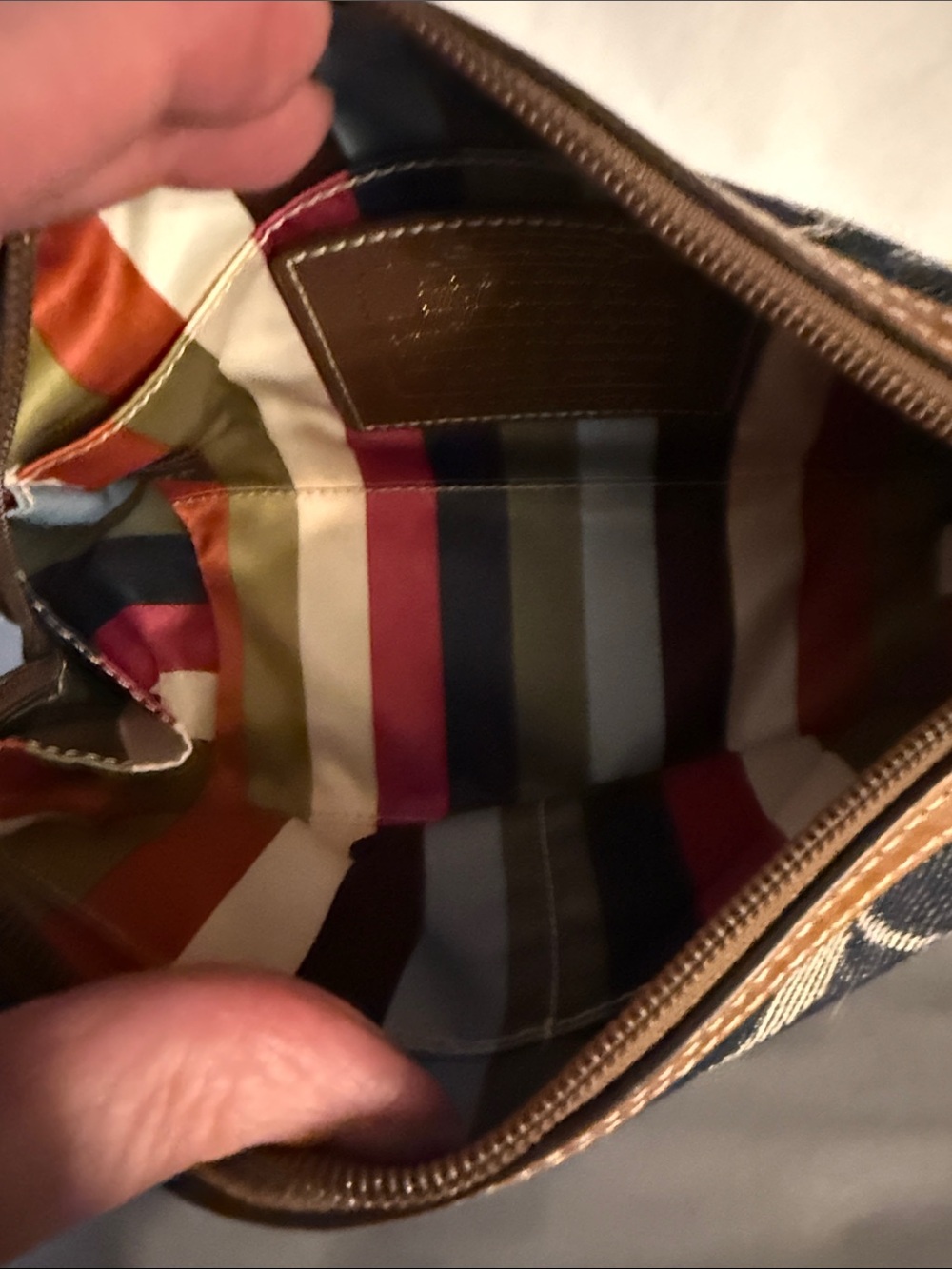 Coach anniversary striped denim blue and Ivory Signature Canvas Zip Pouch 40756 - Picture 4 of 16